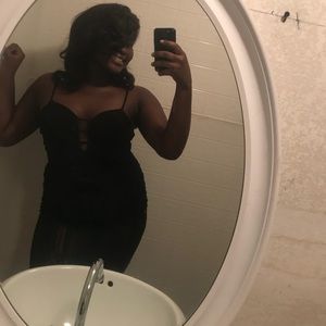 see through bottom black lace dress